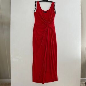 Lauren Ralph Lauren Red Draped Twist Waist Maxi Dress Sleeveless Size 8